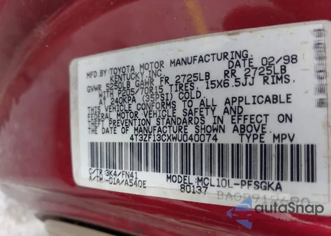 1998 Toyota Sienna Le from USA, damaged, VIN 4T3ZF13CXWU040074